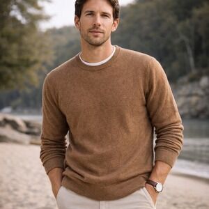 Faherty Jackson Crew Sweater Mens M Brown Heather MYF2106-WHH Excellent Cotton